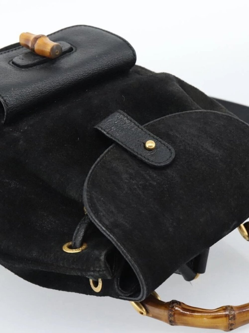 GUCCI Bamboo Backpack Suede Black Gold 003 1956 0030 Auth gh2084A - Picture 6 of 15